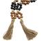 80" Handmade Mango Wood Round Double Layered Carved Bead Garland with Tassels